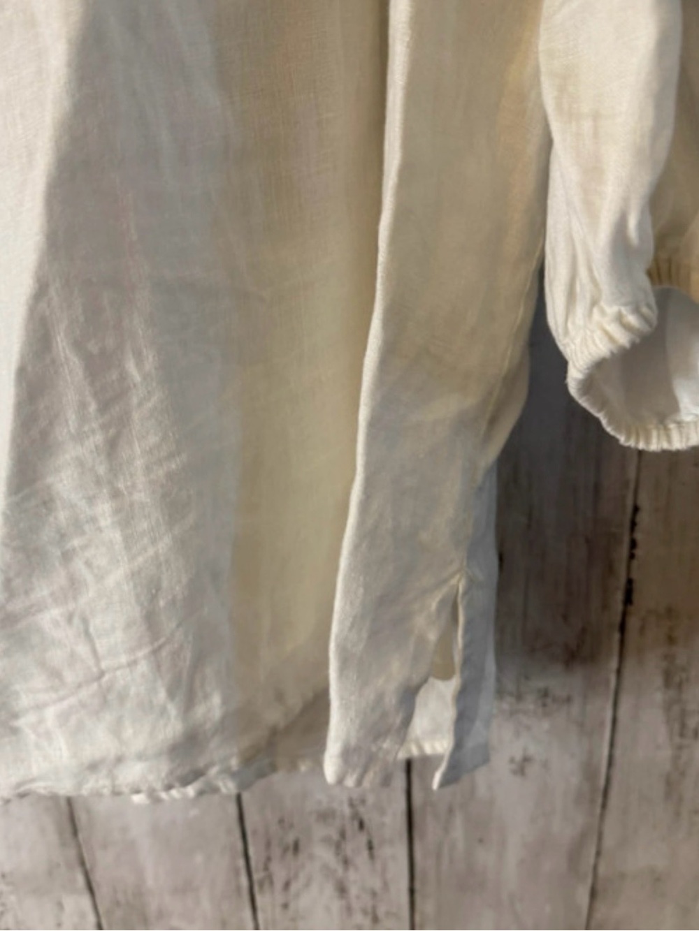 Embroidered Peasant Blouse - White Linen with Blue Floral Detail - Picture 4 of 6